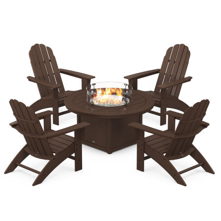 Vineyard Curveback Adirondack 5-Piece Conversation Set with Fire Pit Table in Mahogany