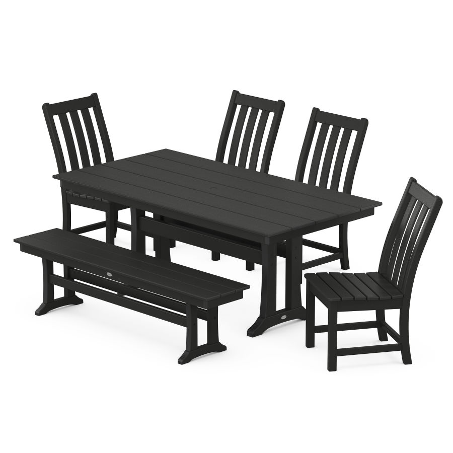 POLYWOOD Vineyard 6-Piece Farmhouse Trestle Side Chair Dining Set with Bench in Black