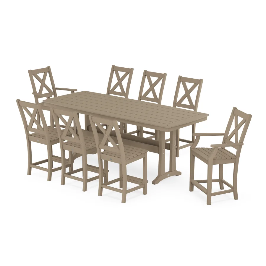 POLYWOOD Braxton 9-Piece Counter Set with Trestle Legs in Vintage Sahara