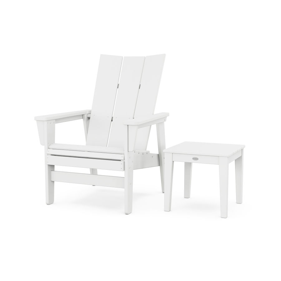 POLYWOOD Modern Grand Upright Adirondack Chair with Side Table in White