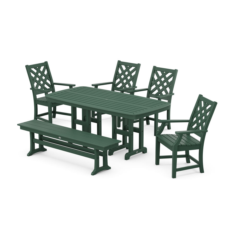 POLYWOOD Wovendale 6-Piece Farmhouse Dining Set with Bench in Green