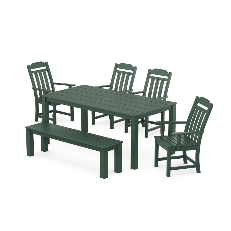 POLYWOOD Cottage 6-Piece Parsons Dining Set with Bench in Green