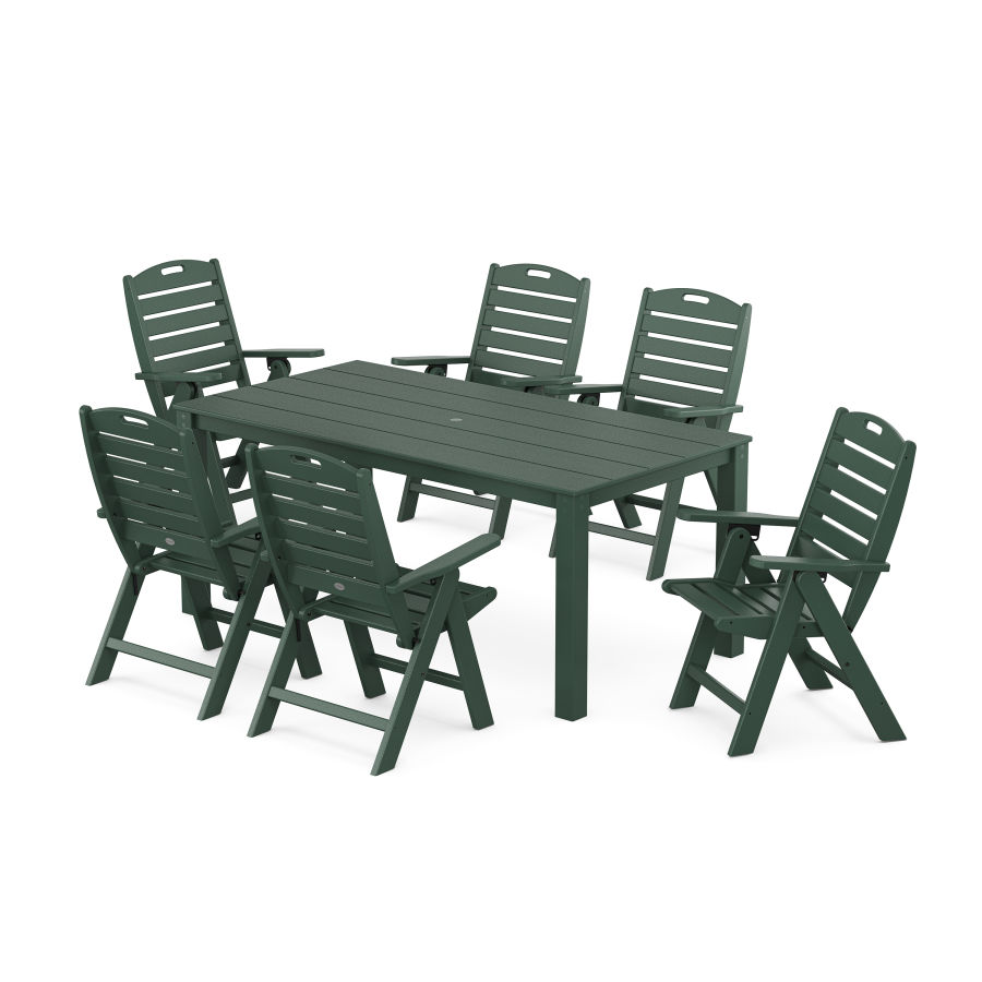 POLYWOOD Nautical Folding Highback Chair 7-Piece Parsons Dining Set in Green