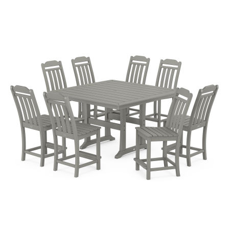 Country Living 9-Piece Square Side Chair Counter Set with Trestle Legs in Slate Grey