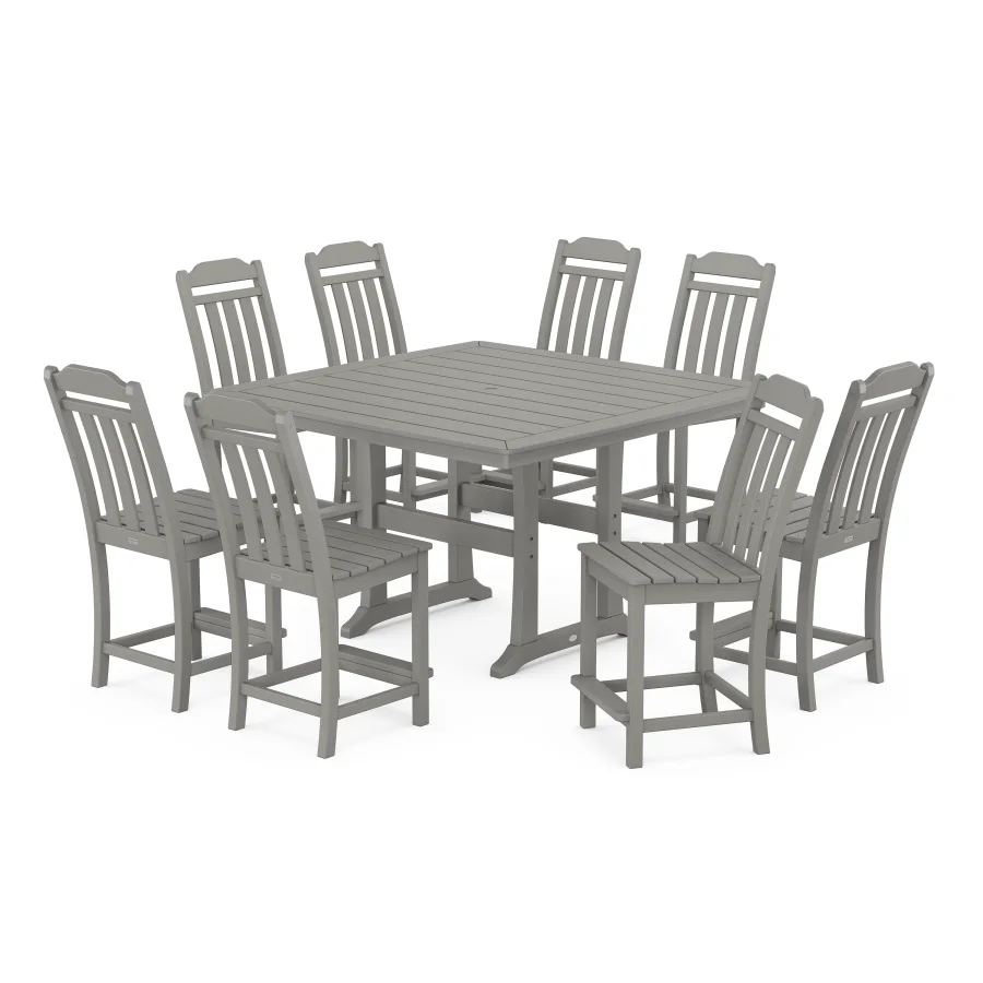 POLYWOOD Cottage 9-Piece Square Side Chair Counter Set with Trestle Legs