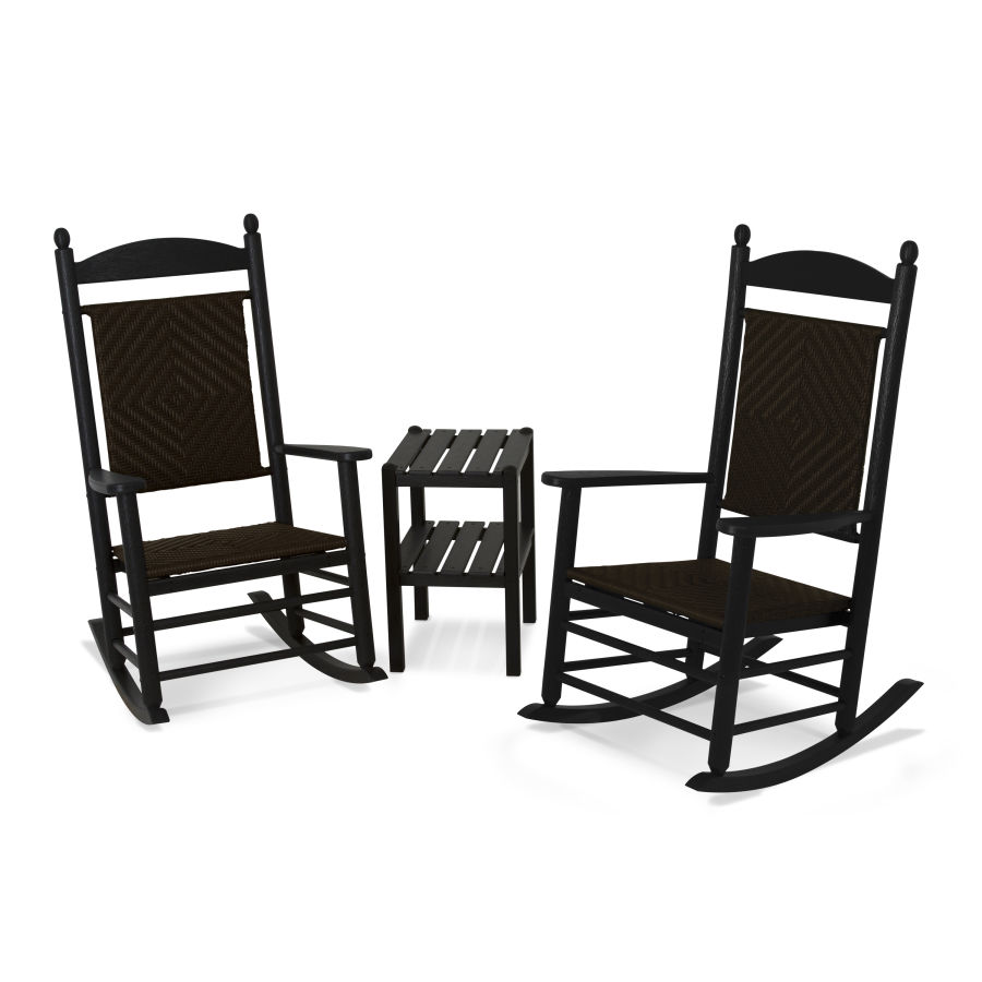 POLYWOOD Jefferson 3-Piece Woven Rocking Chair Set in Black Frame / Cahaba