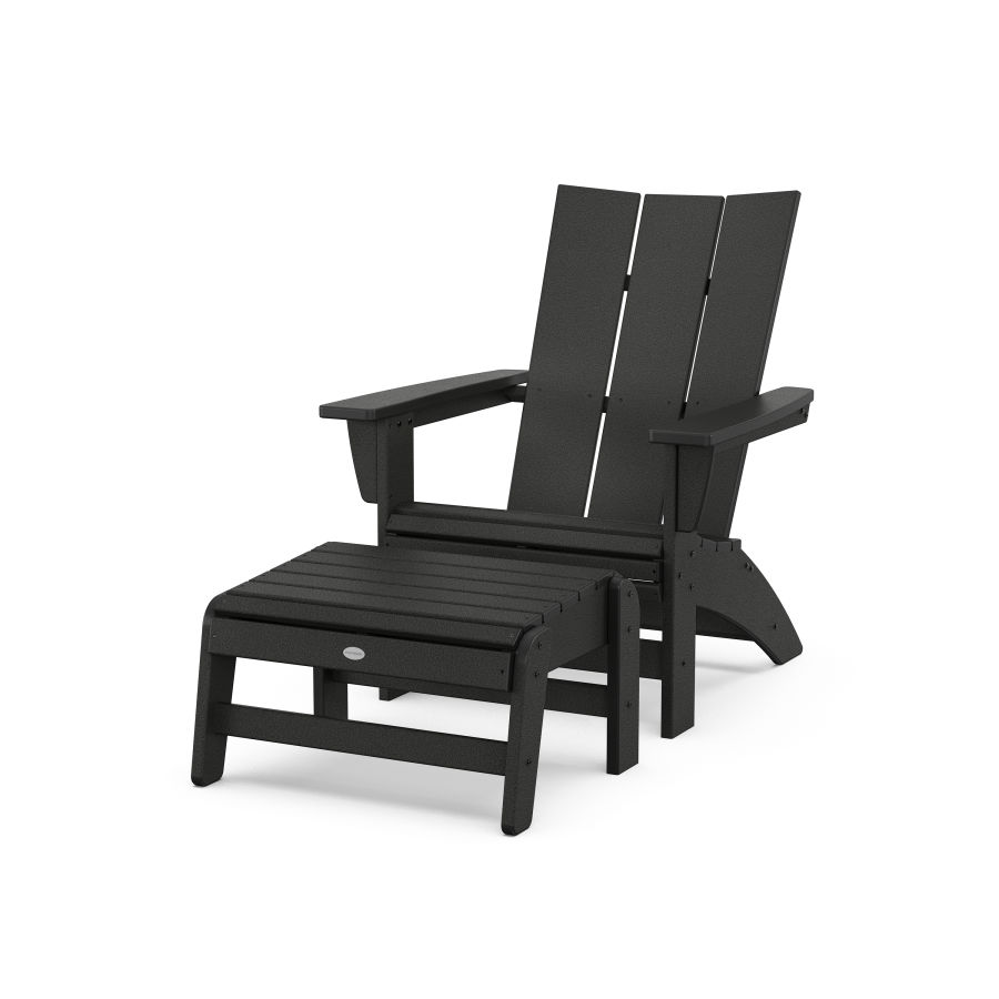 POLYWOOD Modern Grand Adirondack Chair with Ottoman in Black
