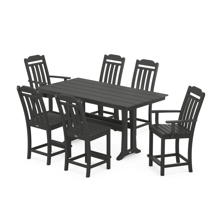 POLYWOOD Country Living 7-Piece Farmhouse Counter Set with Trestle Legs in Black