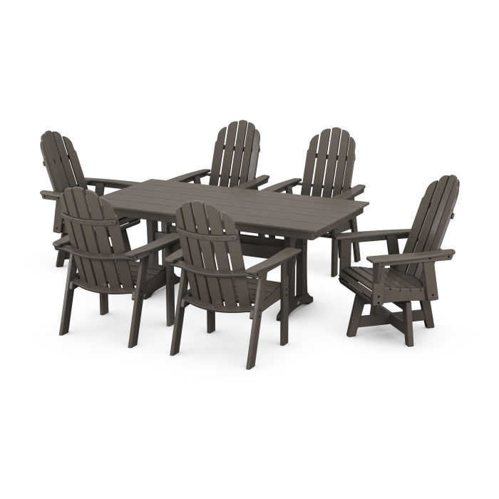 Vineyard 7-Piece Farmhouse Trestle Swivel Dining Set in Vintage Finish