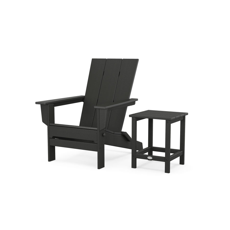 POLYWOOD Modern Studio Folding Adirondack Chair with Side Table in Black