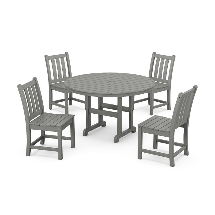POLYWOOD Traditional Garden Side Chair 5-Piece Round Farmhouse Dining Set