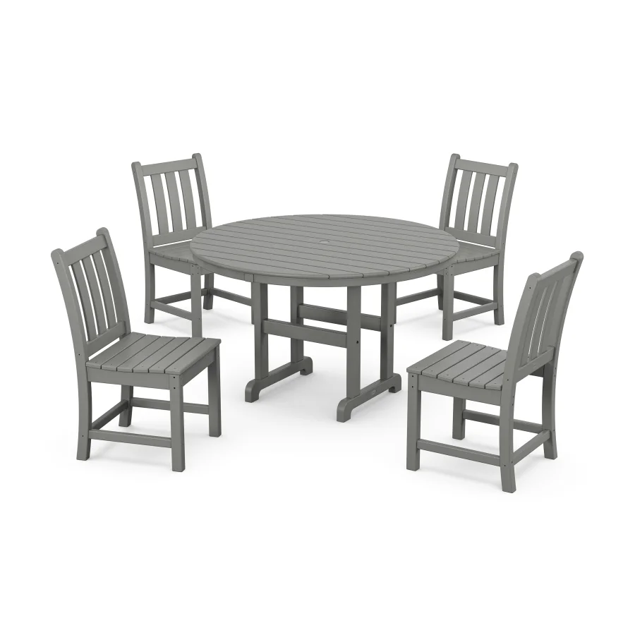 POLYWOOD Traditional Garden Side Chair 5-Piece Round Farmhouse Dining Set