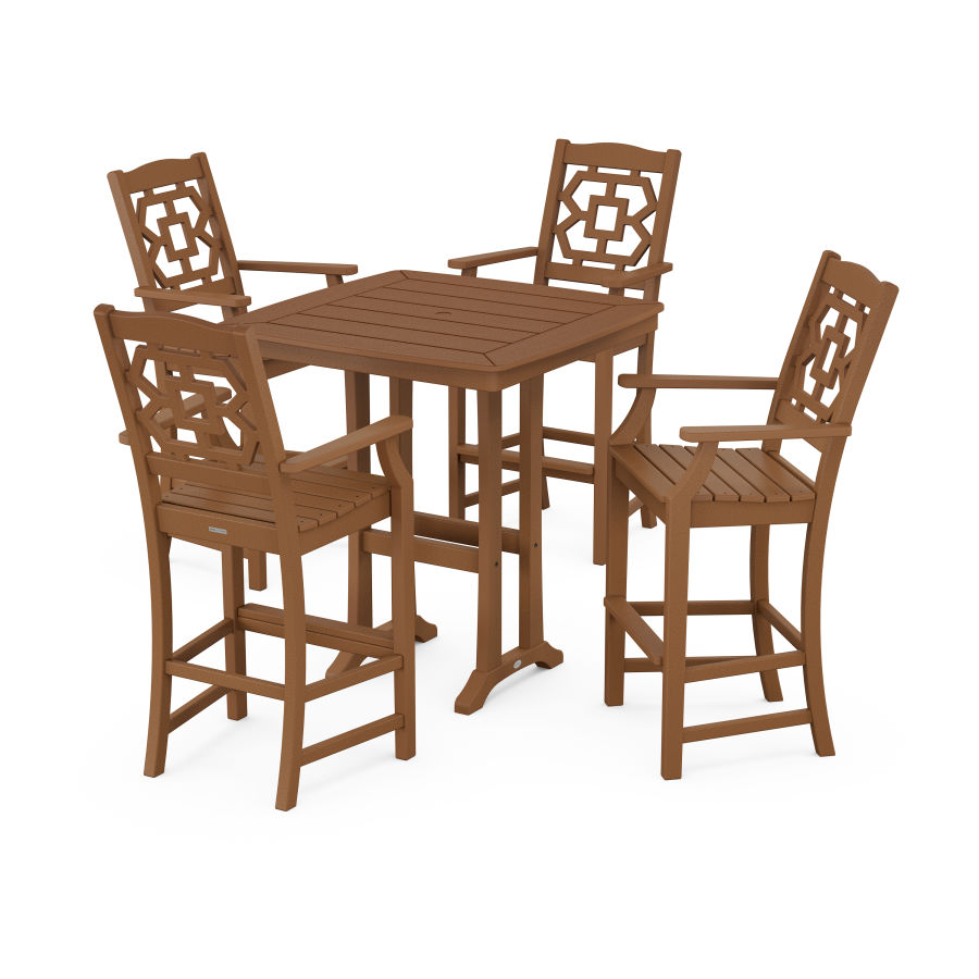 POLYWOOD Chinoiserie 5-Piece Bar Set with Trestle Legs in Teak