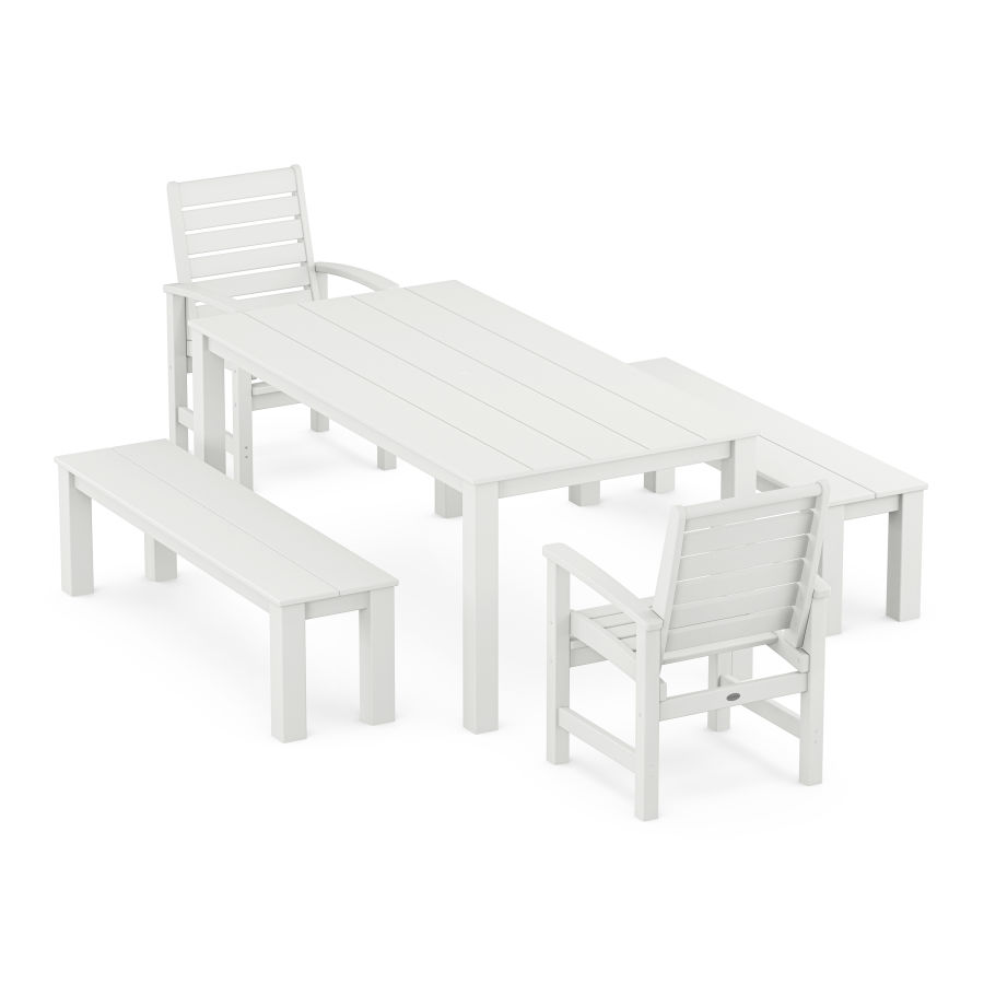 POLYWOOD Signature 5-Piece Parsons Dining Set with Benches in White