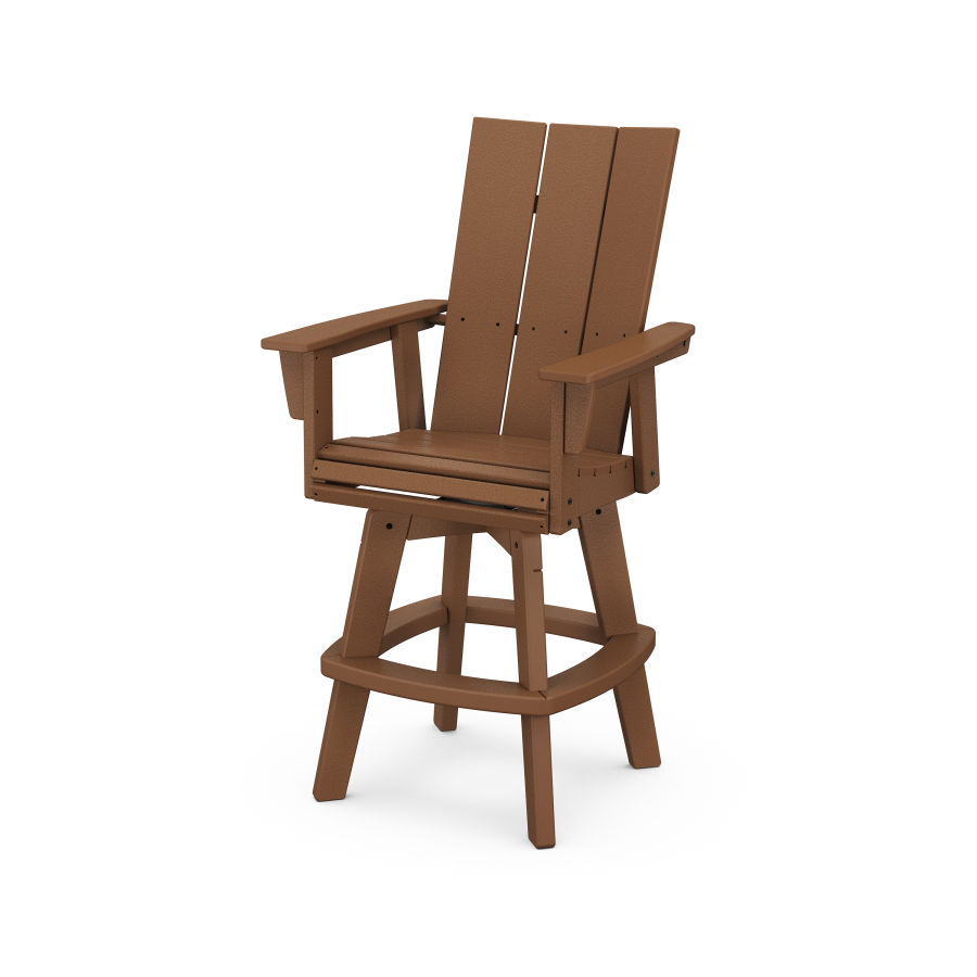 POLYWOOD Modern Adirondack Swivel Bar Chair in Teak