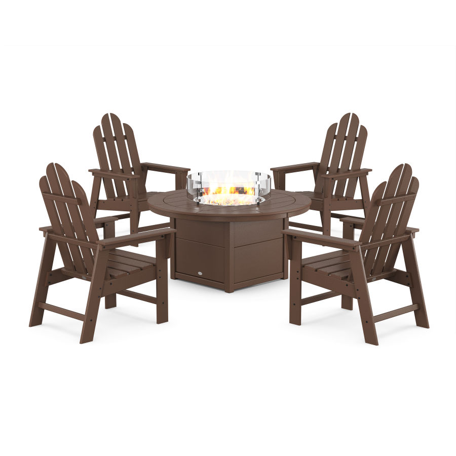 POLYWOOD Long Island 4-Piece Upright Adirondack Conversation Set with Fire Pit Table in Mahogany