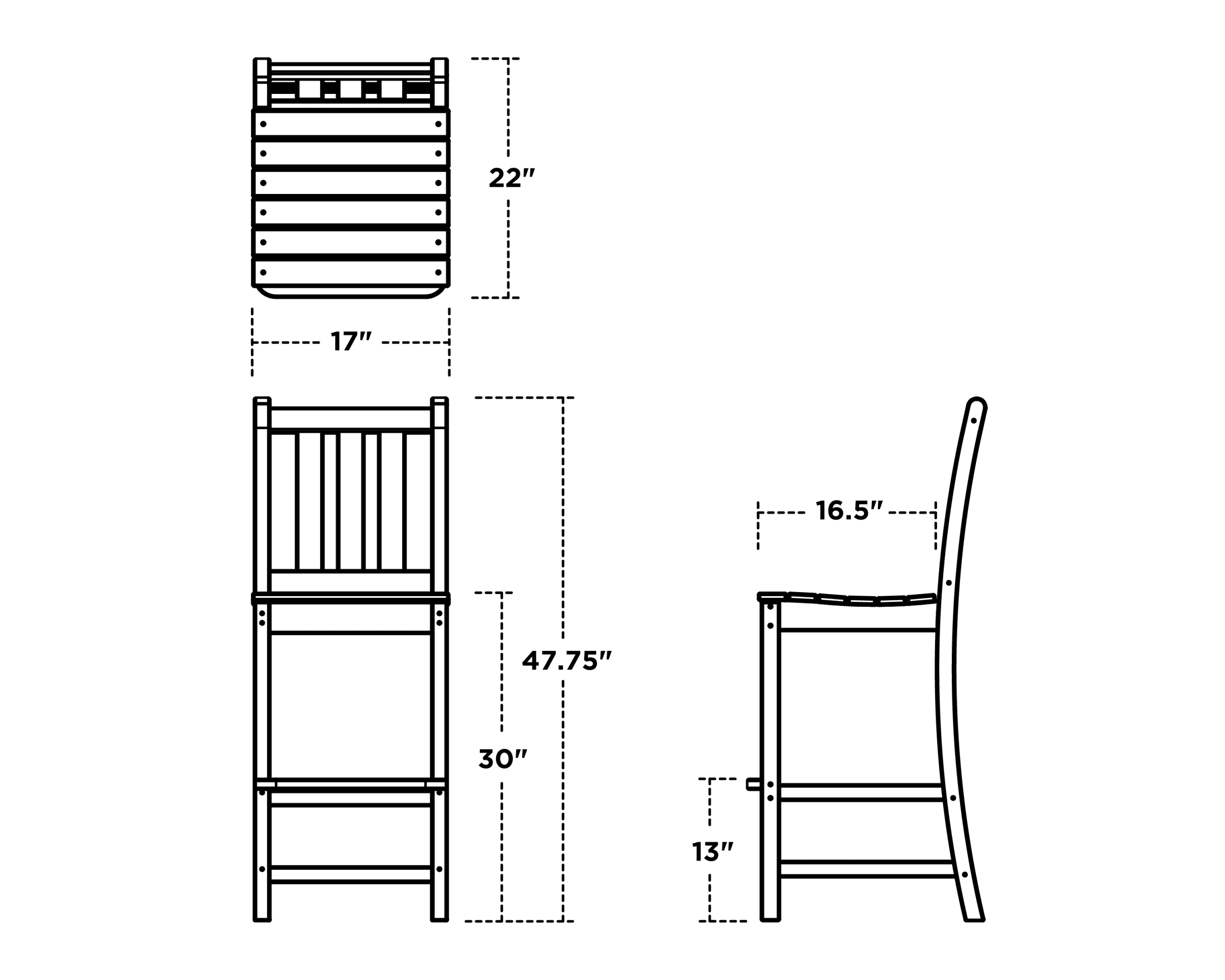 Dimensions for Traditional Garden Bar Side Chair