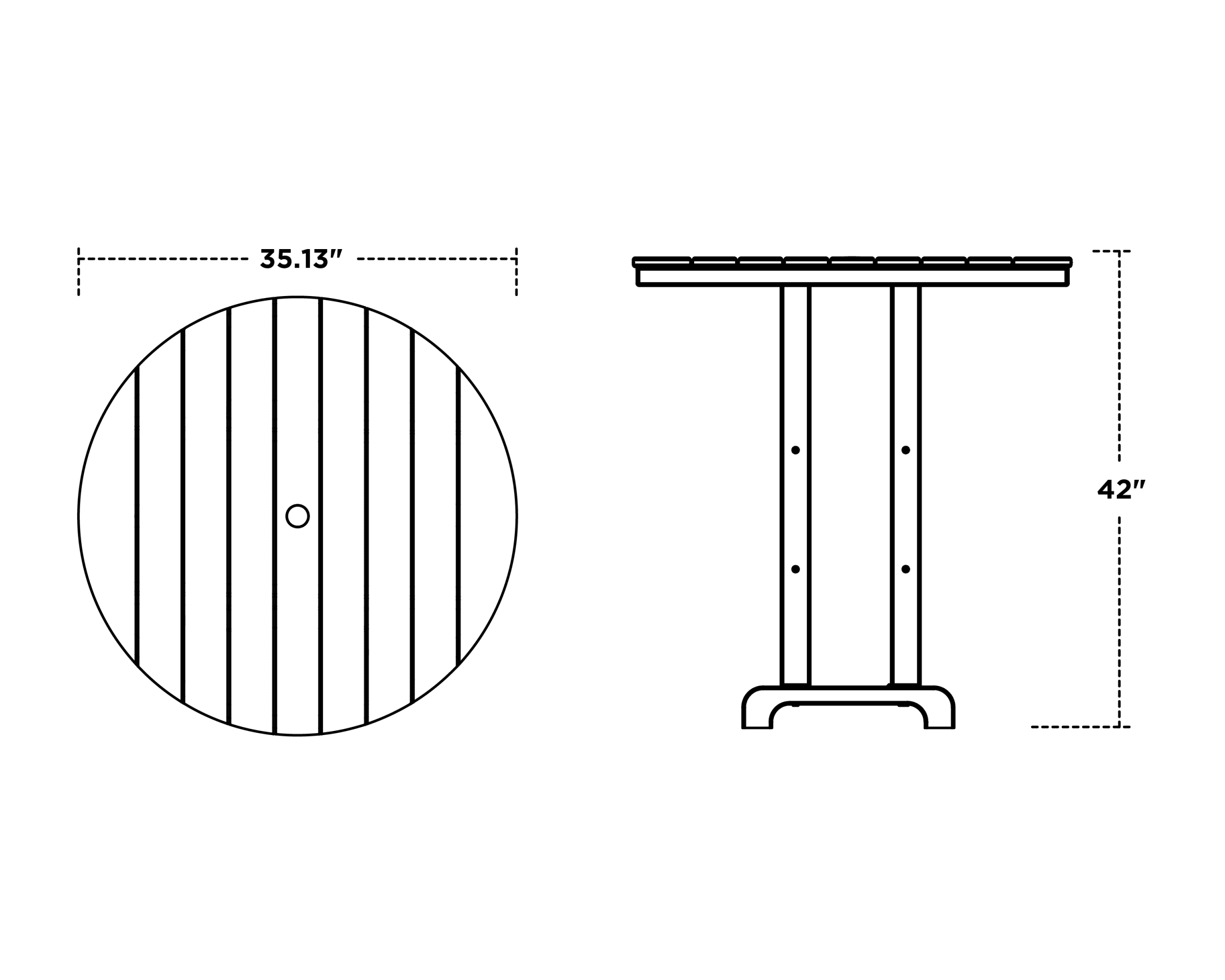 Dimensions for 36" Round Farmhouse Bar Table