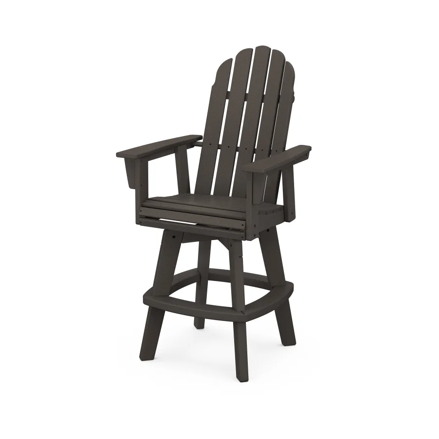 POLYWOOD Vineyard Curveback Adirondack Swivel Bar Chair in Vintage Finish