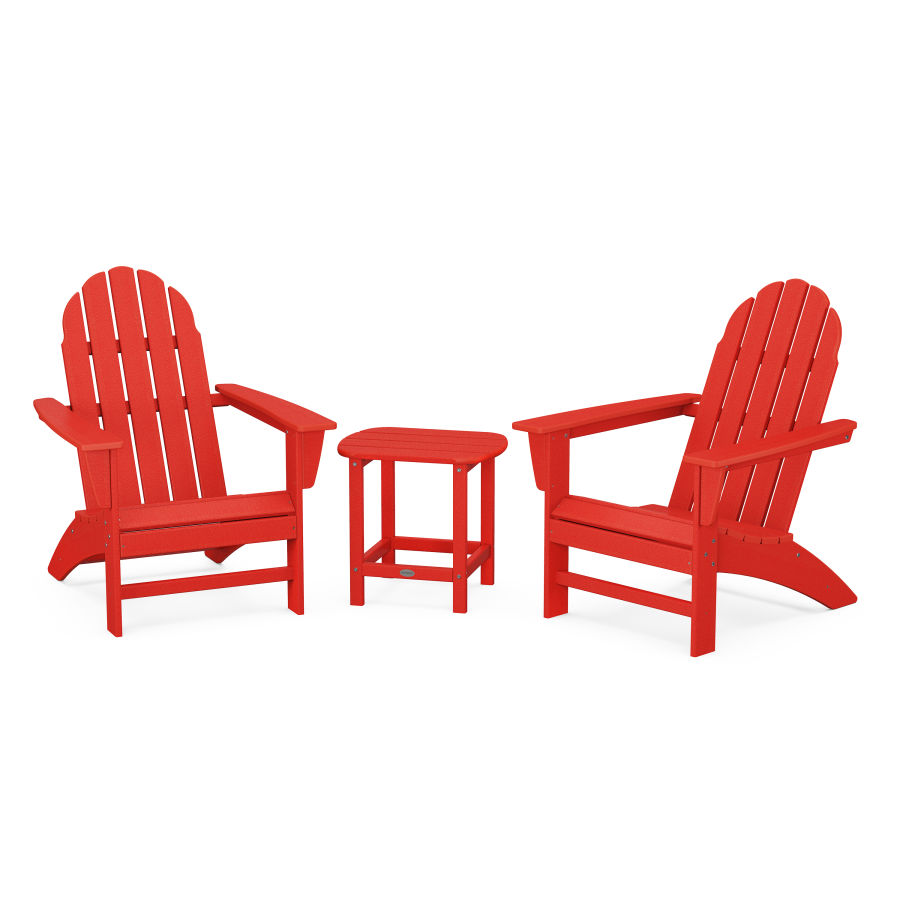 POLYWOOD Vineyard 3-Piece Adirondack Set with South Beach 18" Side Table in Sunset Red