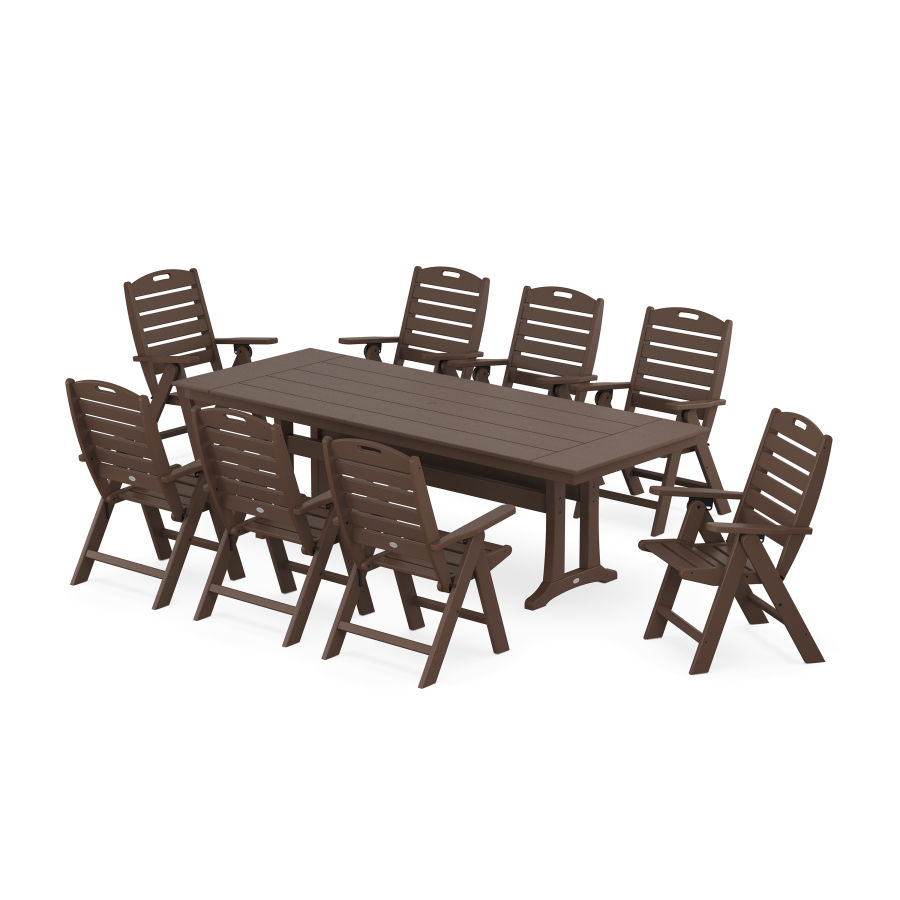 POLYWOOD Nautical Highback 9-Piece Farmhouse Dining Set with Trestle Legs in Mahogany