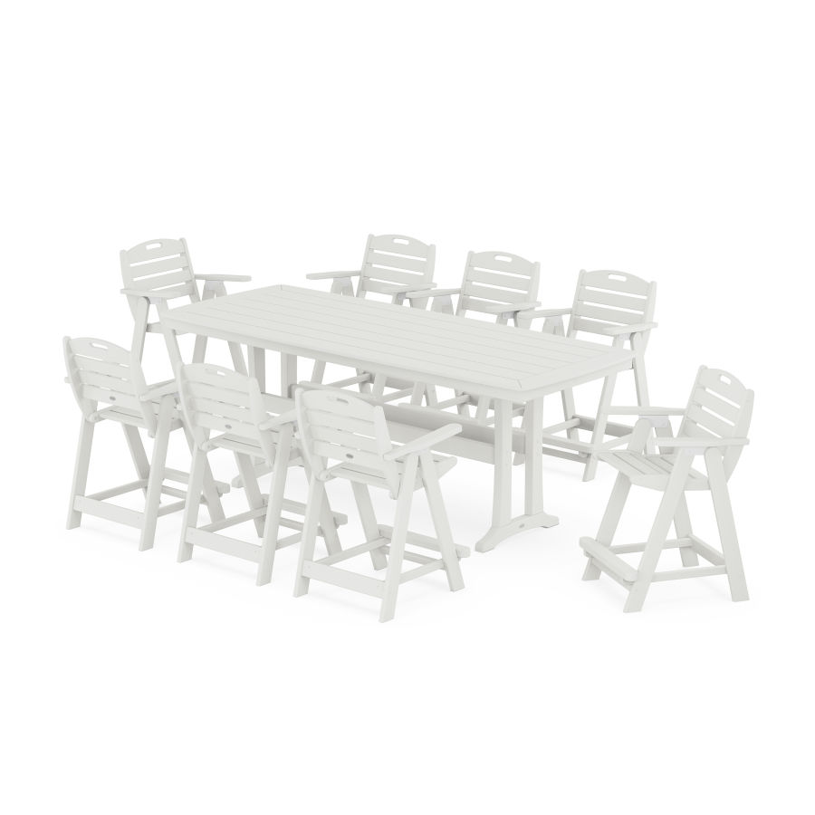 POLYWOOD Nautical 9-Piece Counter Set with Trestle Legs in Vintage White