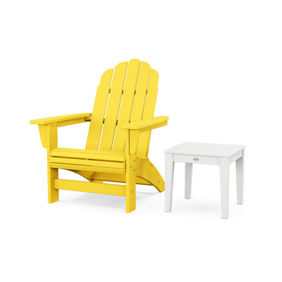 POLYWOOD Vineyard Grand Adirondack Chair with Side Table in Lemon / White