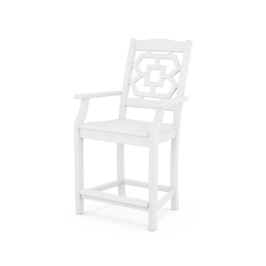 POLYWOOD Chinoiserie Counter Arm Chair in White