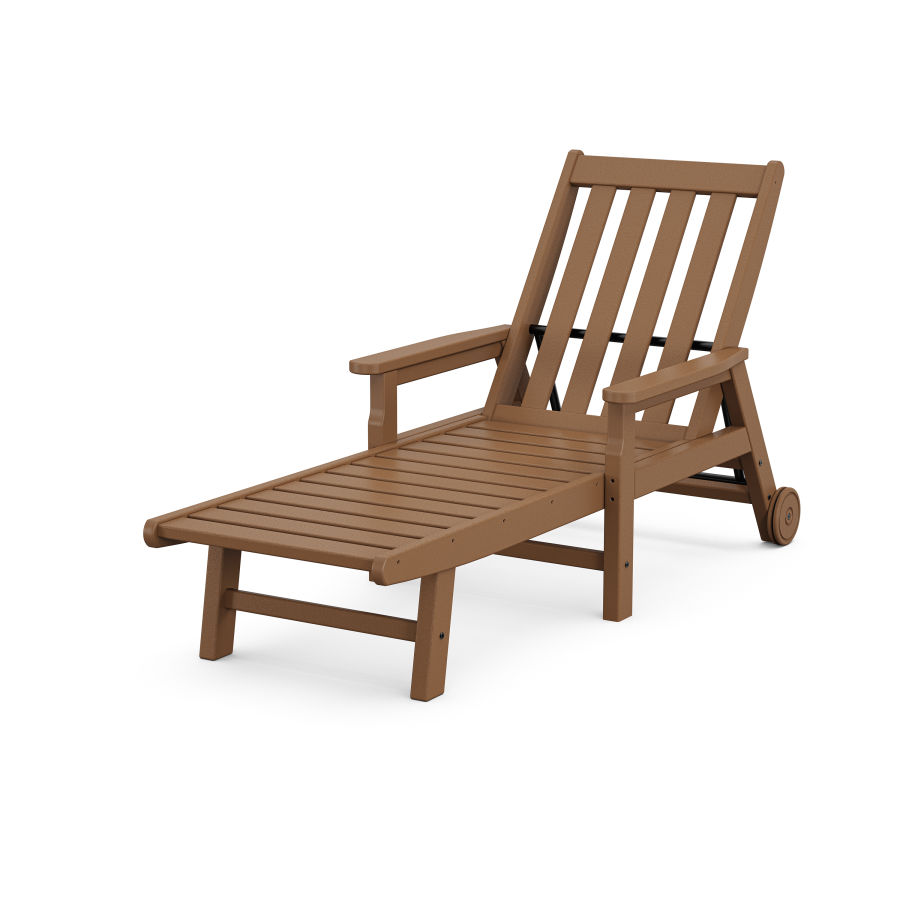 POLYWOOD Vineyard Chaise with Arms and Wheels in Teak