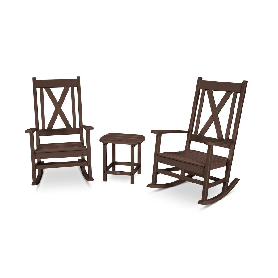 POLYWOOD Braxton 3-Piece Porch Rocking Chair Set in Mahogany