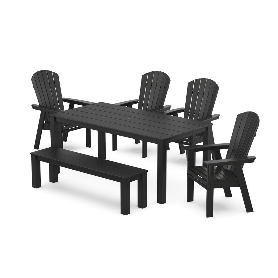 POLYWOOD Nautical Curveback Adirondack 6-Piece Parsons Dining Set with Bench in Black