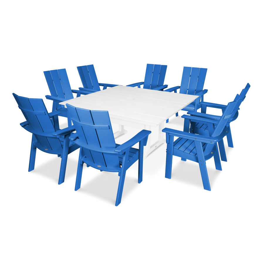 POLYWOOD Modern Adirondack 9-Piece Farmhouse Dining Set in Pacific Blue / White