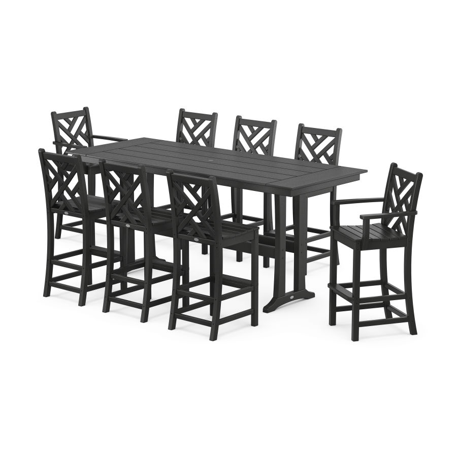 POLYWOOD Chippendale 9-Piece Farmhouse Bar Set with Trestle Legs in Black