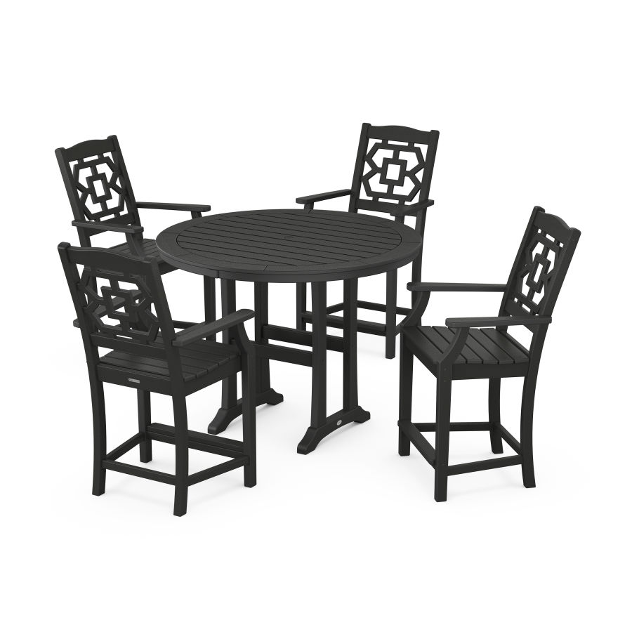 POLYWOOD Chinoiserie 5-Piece Round Counter Set in Black