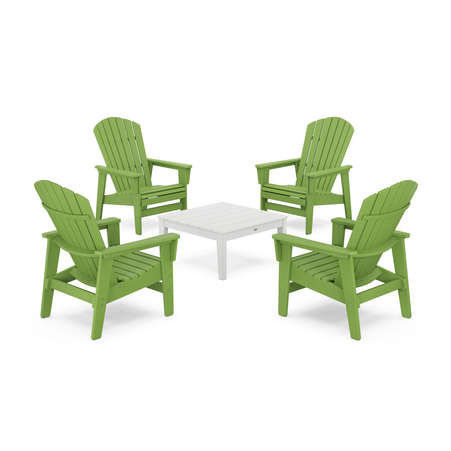 POLYWOOD 5-Piece Nautical Grand Upright Adirondack Chair Conversation Group in Lime / White