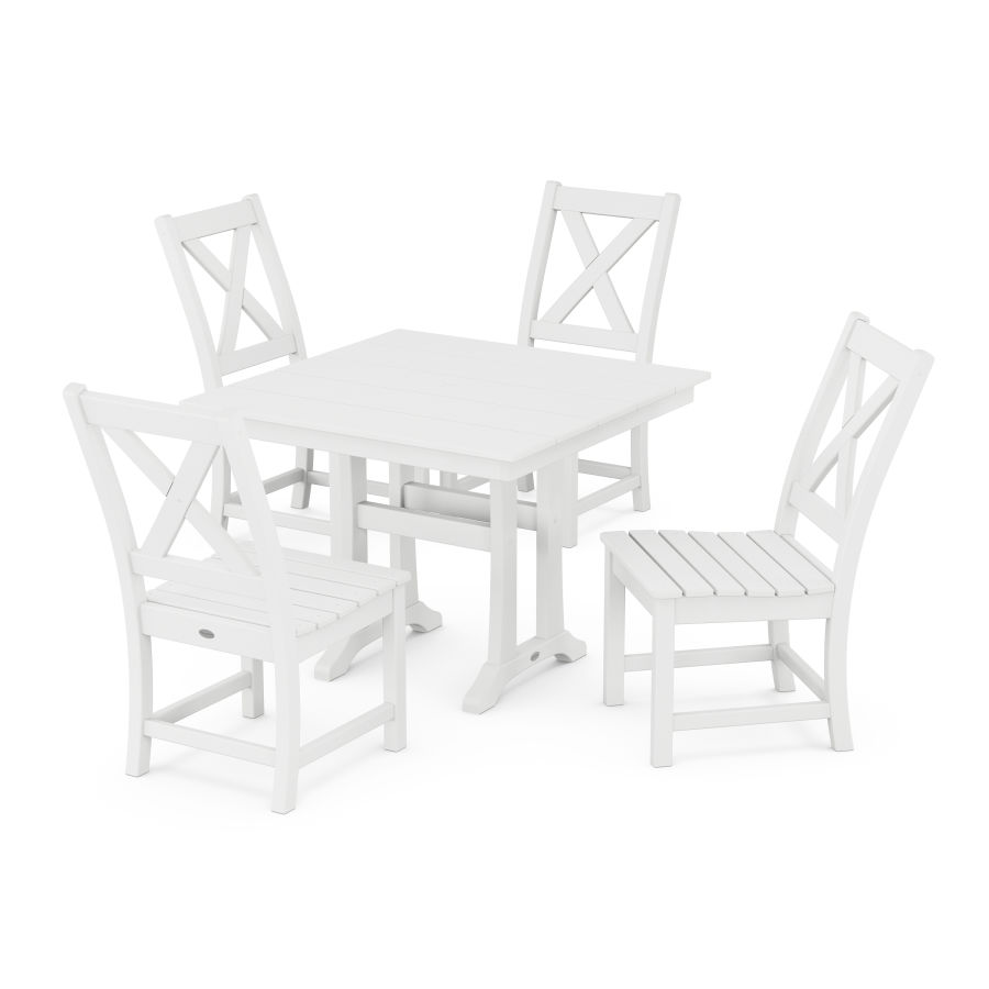 POLYWOOD Braxton Side Chair 5-Piece Farmhouse Dining Set With Trestle Legs in White