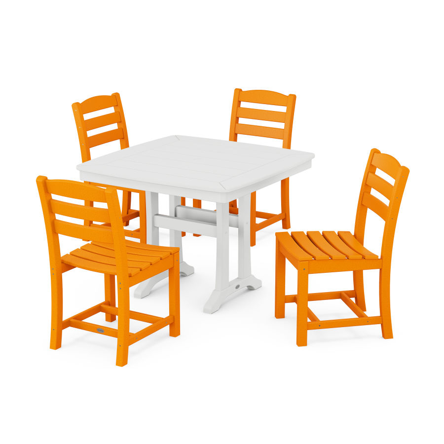 POLYWOOD La Casa Café Side Chair 5-Piece Dining Set with Trestle Legs in Tangerine / White