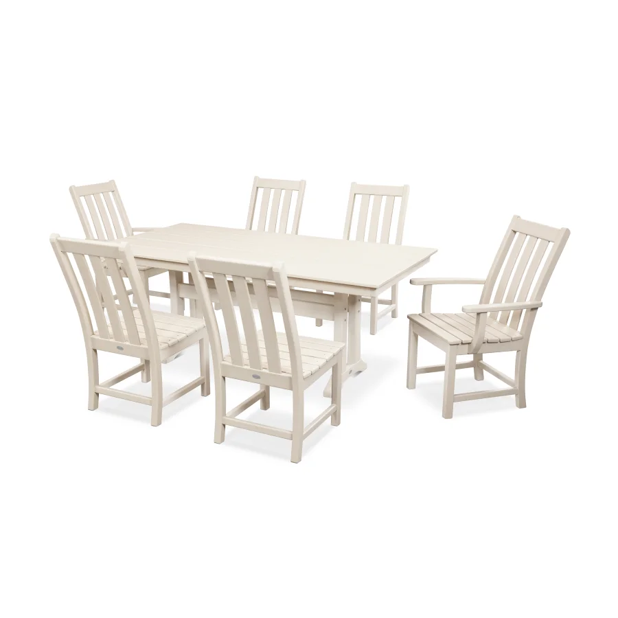 POLYWOOD Vineyard 7-Piece Farmhouse Dining Set in Sand