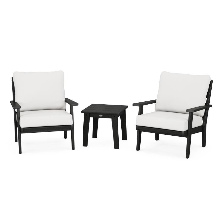 POLYWOOD Grant Park 3-Piece Deep Seating Set in Black / Natural Linen