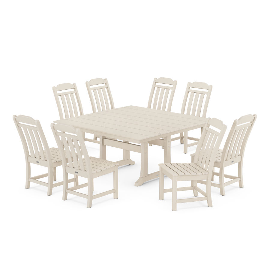 POLYWOOD Country Living 9-Piece Square Farmhouse Side Chair Dining Set with Trestle Legs in Sand