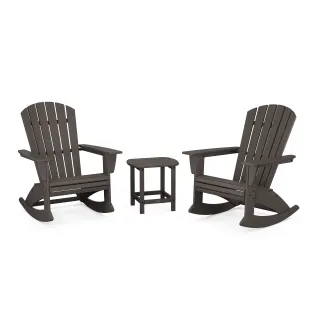 POLYWOOD Nautical Curveback 3-Piece Adirondack Rocking Chair Set in Vintage Finish