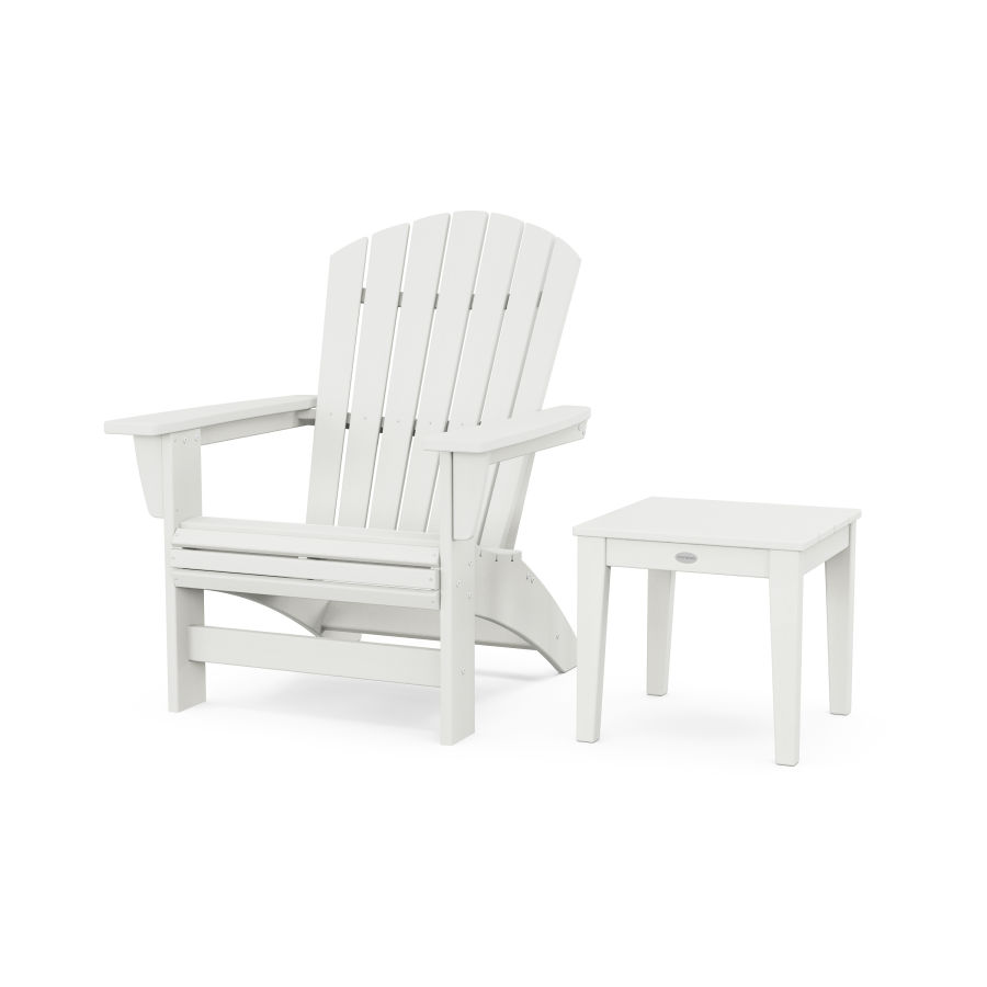 POLYWOOD Nautical Grand Adirondack Chair with Side Table in Vintage White