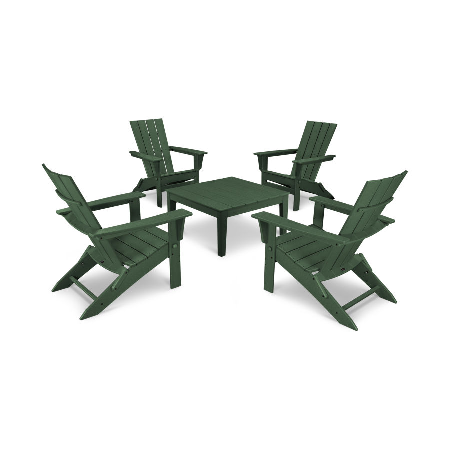 POLYWOOD Quattro Folding Chair 5-Piece Conversation Set in Green