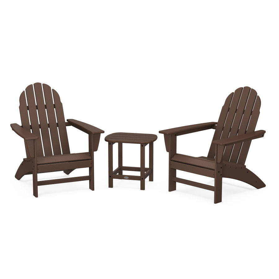 POLYWOOD Vineyard 3-Piece Adirondack Set with South Beach 18" Side Table in Mahogany