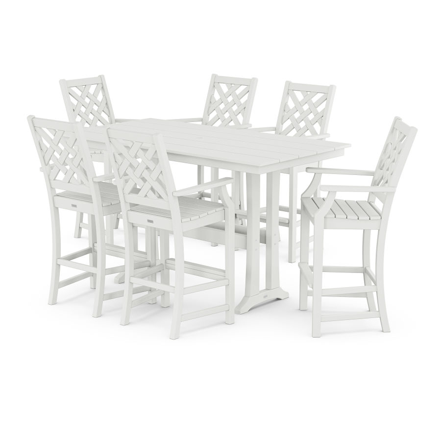 POLYWOOD Wovendale Arm Chair 7-Piece Farmhouse Bar Set with Trestle Legs in White