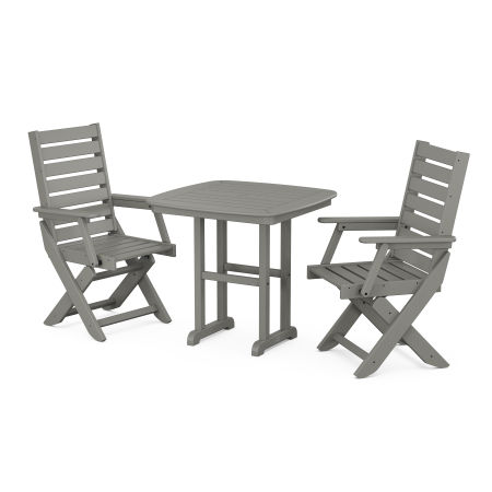 POLYWOOD Captain Folding Chair 3-Piece Dining Set in Slate Grey