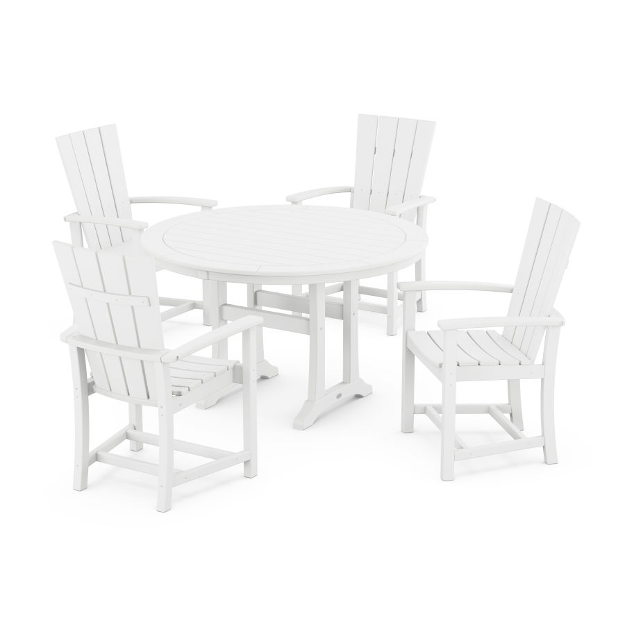 POLYWOOD Quattro 5-Piece Round Dining Set with Trestle Legs in White