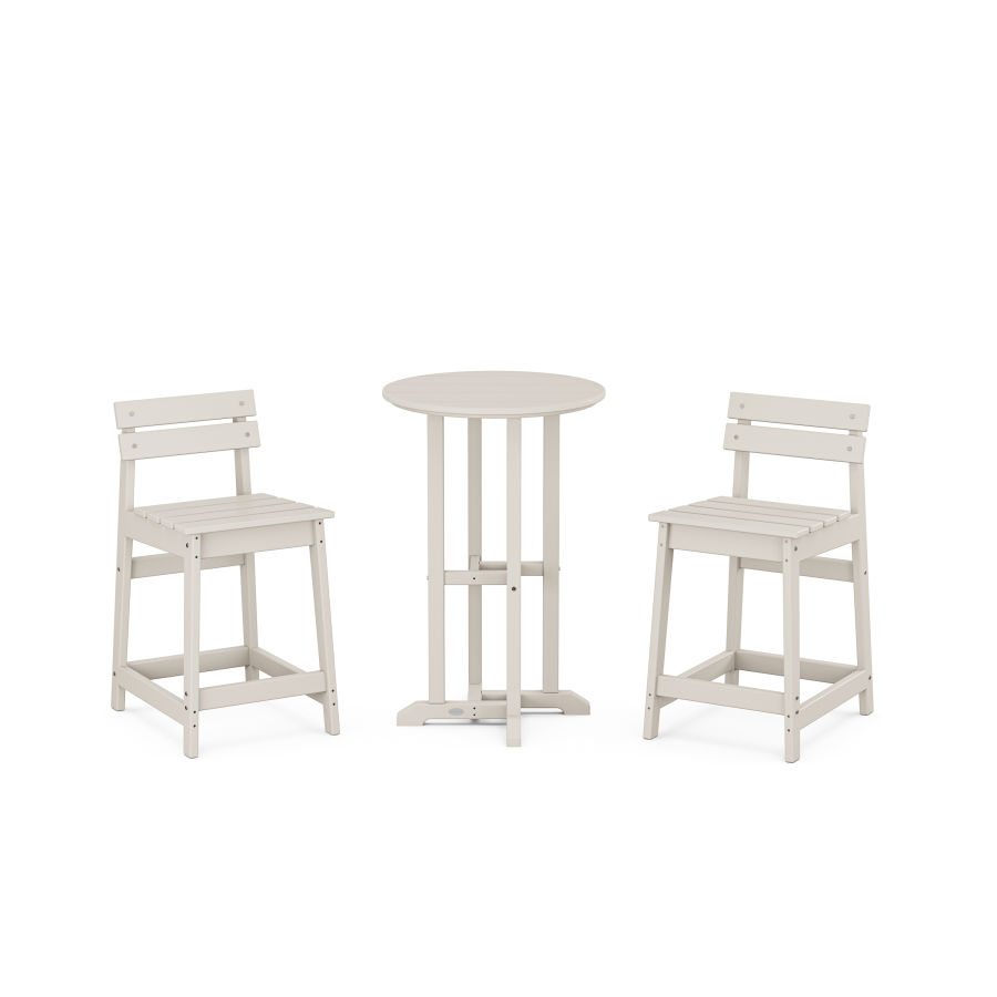 POLYWOOD Modern Studio Plaza Lowback Counter Chair 3-Piece Bistro Set in Sand