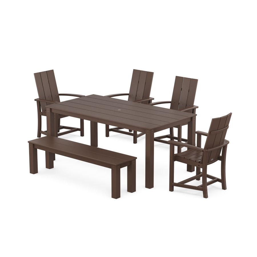 POLYWOOD Modern Adirondack 6-Piece Parsons Dining Set with Bench in Mahogany