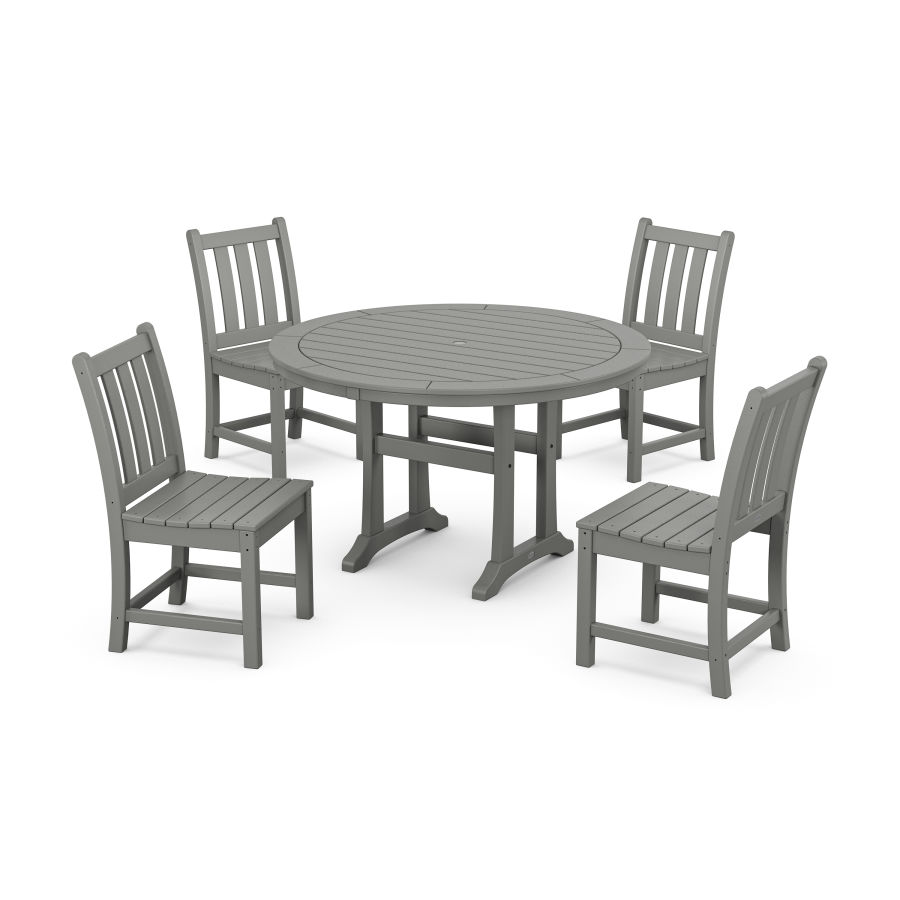 POLYWOOD Traditional Garden Side Chair 5-Piece Round Dining Set With Trestle Legs